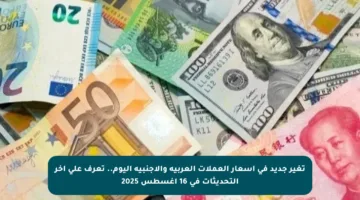 تغير جديد في أسعار العملات العربية والأجنبية اليوم.. تعرف على آخر التحديثات في 16 أغسطس 2025